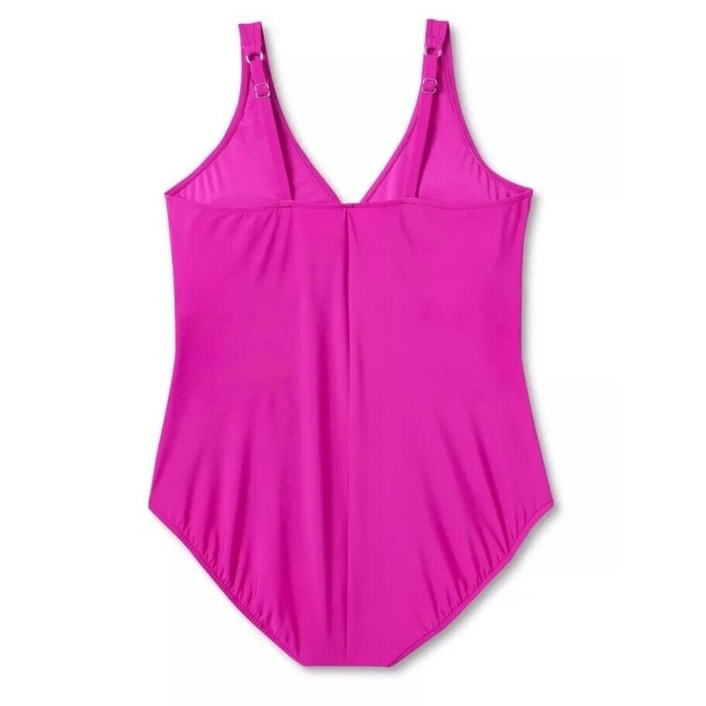 Aqua Green Full Coverage Waist Texture Detail Dark Pink 1 Pc Swimsuit - Picture 4 of 7